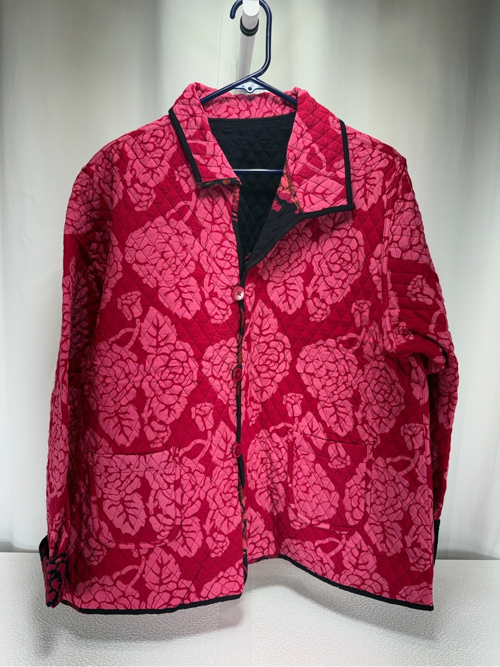 Quilted Floral-Print Puffer Jacket in Bright Pink 4661